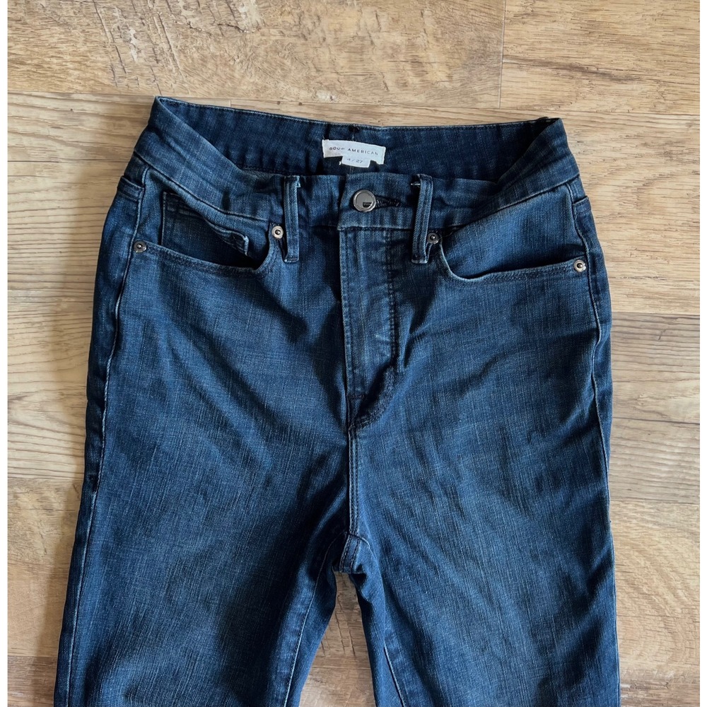 Good American Good Waist Crop JeansRaw Edge‎ Hem Skinny Dark Blue Sz 27 - Picture 4 of 10